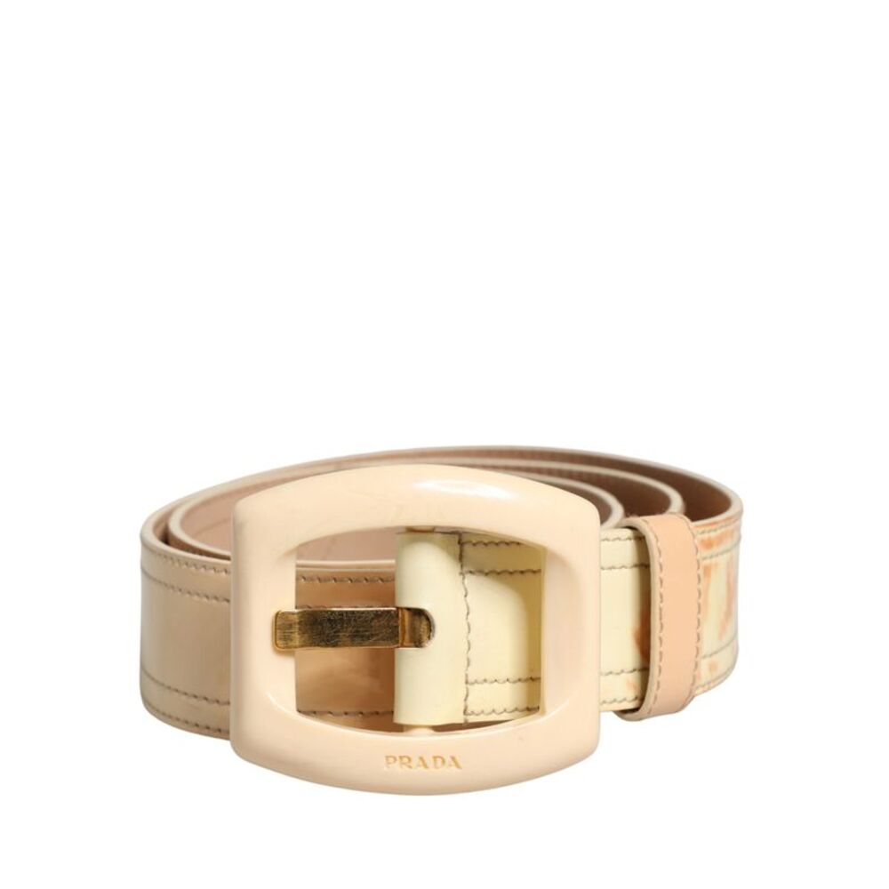 Prada Beige Leather Logo Wide Waist Women Square Buckle Women's Belt - Picture 1 of 5
